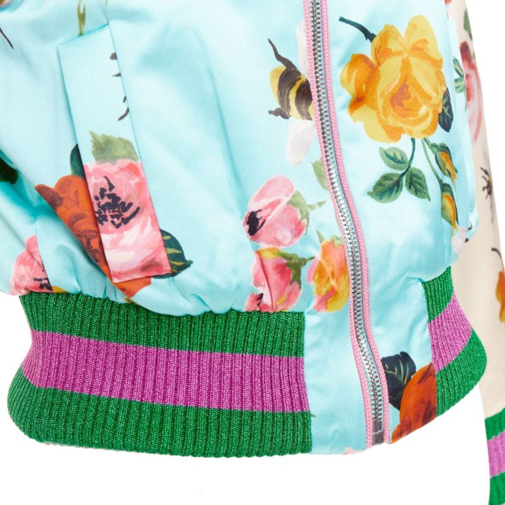 GUCCI 2016 Michele Runway blue silk insect embroidery bomber jacket IT36 XXS - Picture 8 of 10